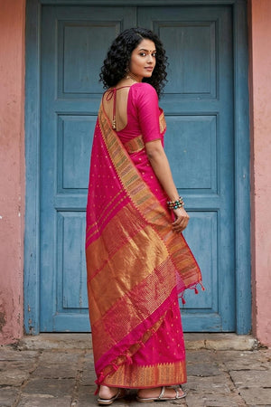 Pink Woven Silk Blend Saree (ACA6734)