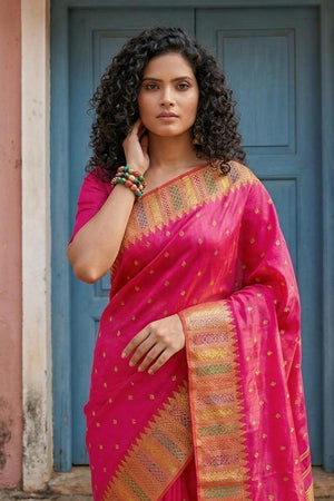 Pink Woven Silk Blend Saree (ACA6734)