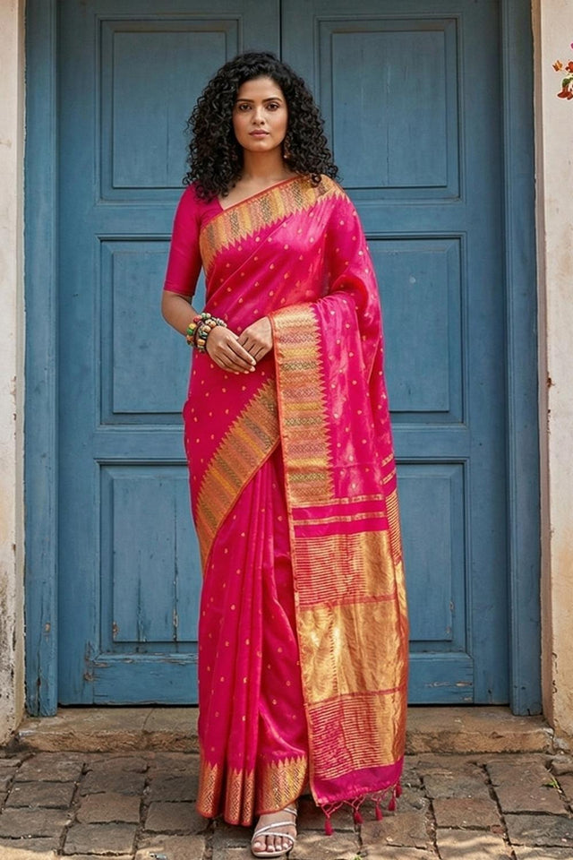 Pink Woven Silk Blend Saree (ACA6734)