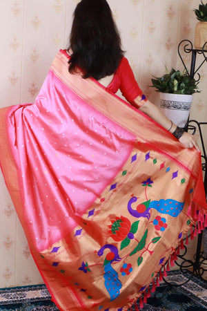Light Pink Woven Soft Silk Saree (ACA6745)