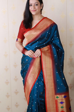 Blue Woven Soft Silk Saree (ACA6746)