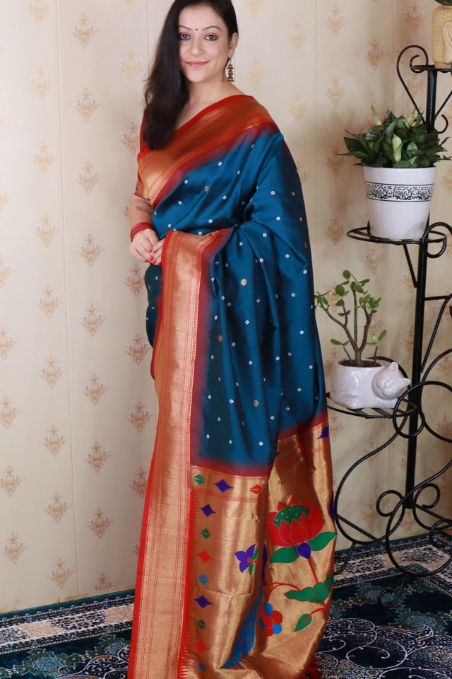 Blue Woven Soft Silk Saree (ACA6746)
