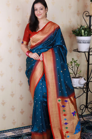 Blue Woven Soft Silk Saree (ACA6746)