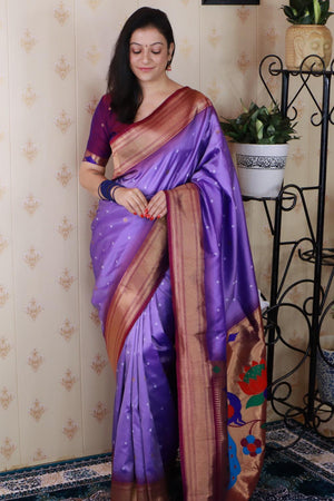 Lavender Woven Soft Silk Saree (ACA6747)