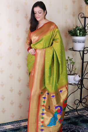 Mehendi Woven Soft Silk Saree (ACA6748)