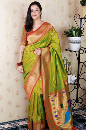 Mehendi Woven Soft Silk Saree (ACA6748)