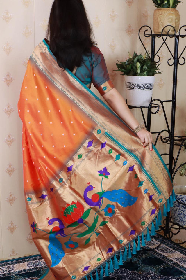 Orange Woven Soft Silk Saree (ACA6749)