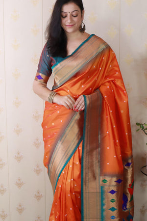 Orange Woven Soft Silk Saree (ACA6749)