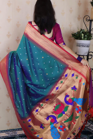 Turquoise Woven Soft Silk Saree (ACA6750)