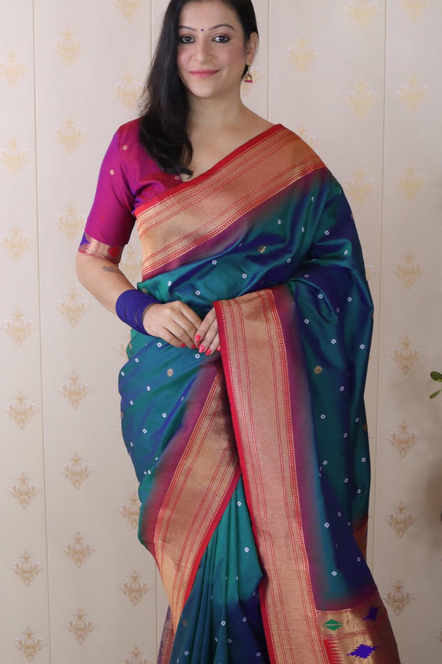 Turquoise Woven Soft Silk Saree (ACA6750)
