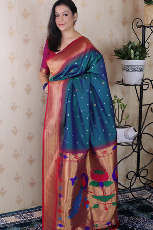 Turquoise Woven Soft Silk Saree (ACA6750)