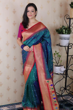 Turquoise Woven Soft Silk Saree (ACA6750)