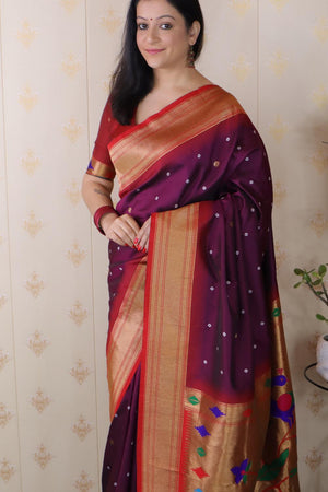Wine Woven Soft Silk Saree (ACA6754)