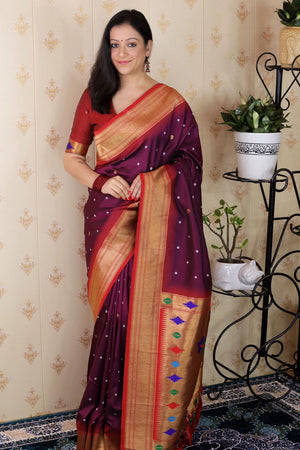 Wine Woven Soft Silk Saree (ACA6754)