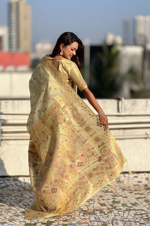Green Floral Woven Silk Saree (ACA6757)