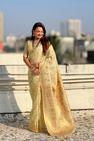 Green Floral Woven Silk Saree (ACA6757)