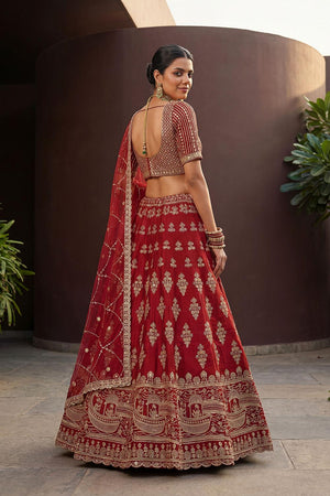 Red Sequin with Floral Embroidered Silk Lehenga (ACA6761)