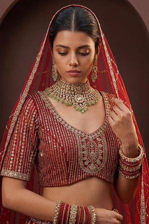 Red Sequin with Floral Embroidered Silk Lehenga (ACA6761)