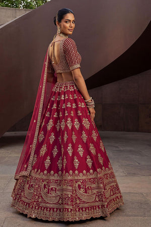 Pink Sequin with Floral Embroidered Silk Lehenga (ACA6762)