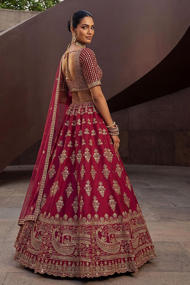 Pink Sequin with Floral Embroidered Silk Lehenga (ACA6762)