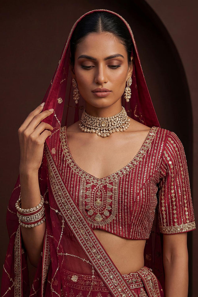 Pink Sequin with Floral Embroidered Silk Lehenga (ACA6762)