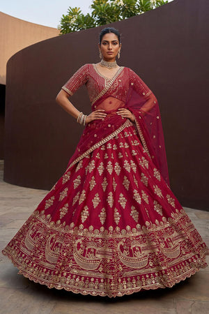 Pink Sequin with Floral Embroidered Silk Lehenga (ACA6762)