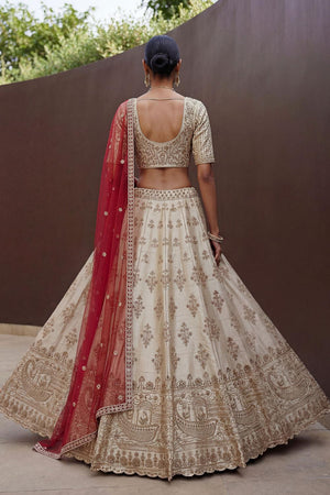 White Sequin with Floral Embroidered Silk Lehenga (ACA6763)
