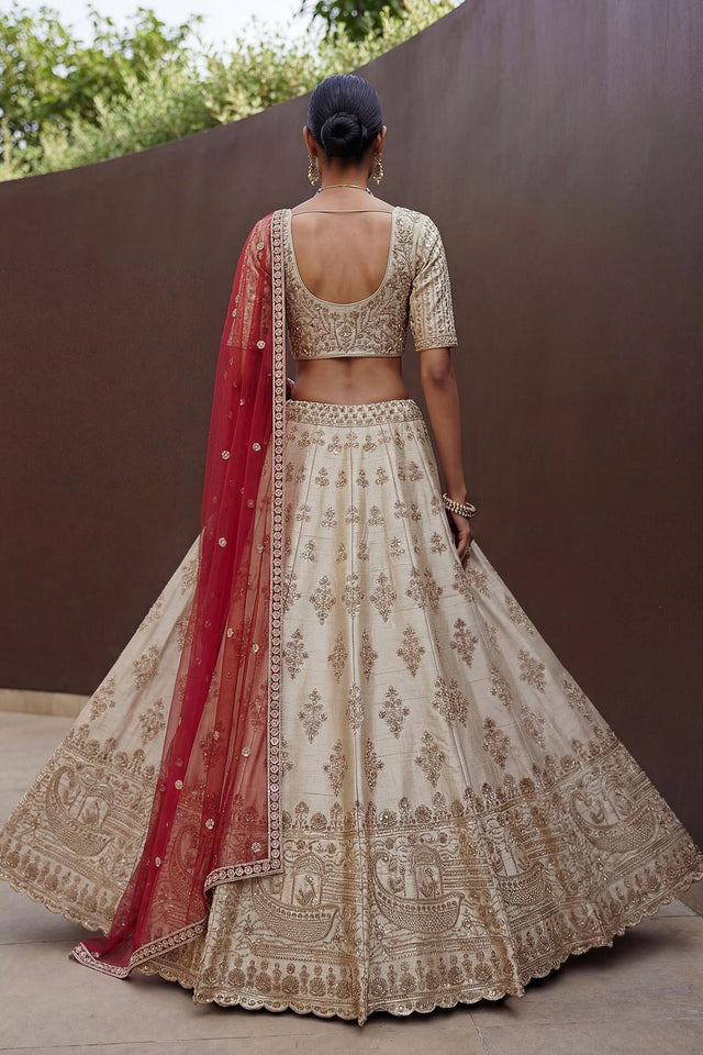 White Sequin with Floral Embroidered Silk Lehenga (ACA6763)