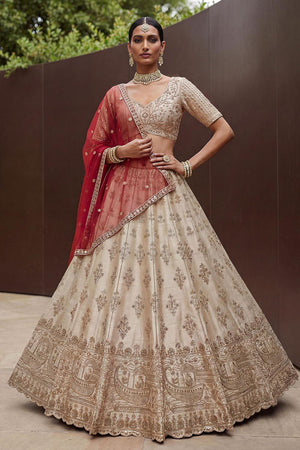 White Sequin with Floral Embroidered Silk Lehenga (ACA6763)