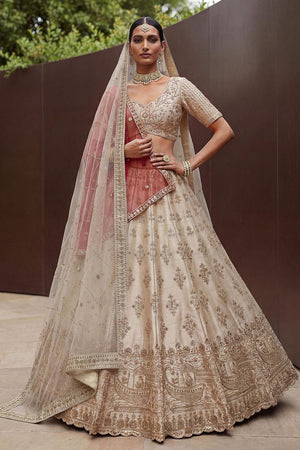 White Sequin with Floral Embroidered Silk Lehenga (ACA6763)