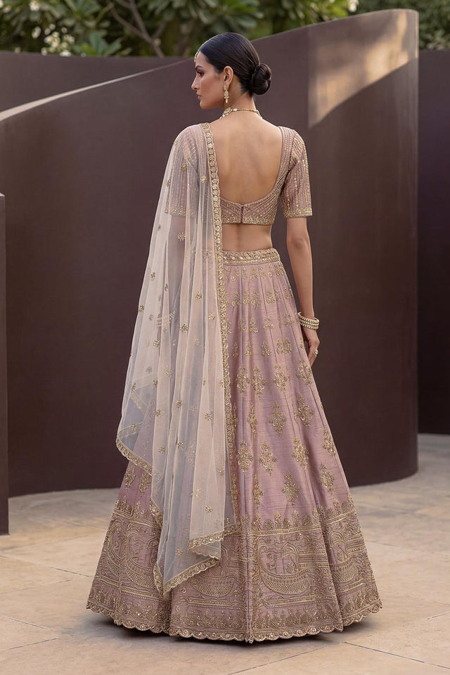 Pink Sequin with Floral Embroidered Silk Lehenga (ACA6764)