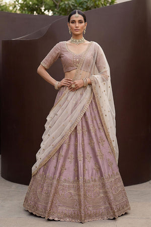 Pink Sequin with Floral Embroidered Silk Lehenga (ACA6764)