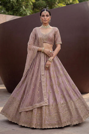 Pink Sequin with Floral Embroidered Silk Lehenga (ACA6764)