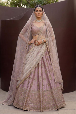 Pink Sequin with Floral Embroidered Silk Lehenga (ACA6764)