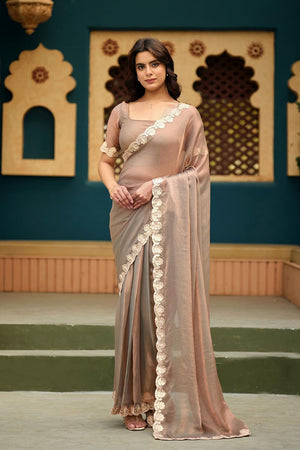 Pink Solid with Border Lace Work Chiffon Ready to Wear Saree (ACA6768)