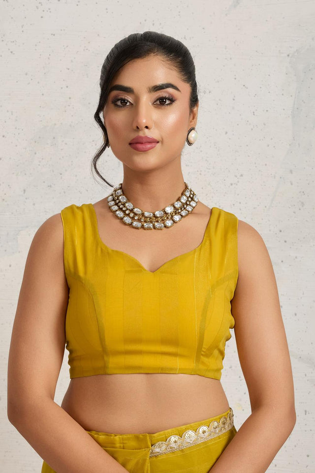 Yellow Solid with Border Lace Work Georgette Ready to Wear Saree (ACA6769)