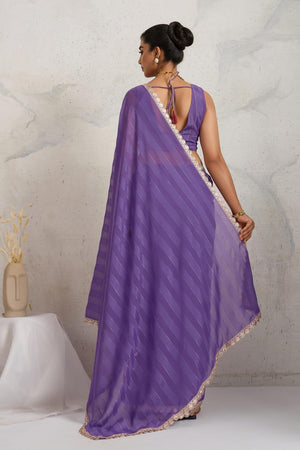 Violet Solid with Border Lace Work Georgette Ready to Wear Saree (ACA6770)