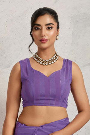 Violet Solid with Border Lace Work Georgette Ready to Wear Saree (ACA6770)