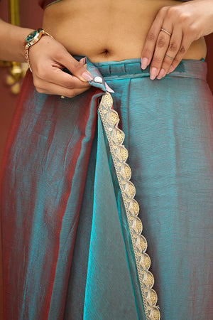 Blue Solid with Border Lace Work Chiffon Ready to Wear Saree (ACA6771)