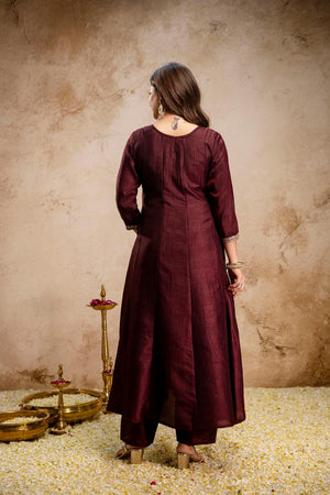 Brown Floral Embroidered Silk Anarkali Suits (ACA6775)