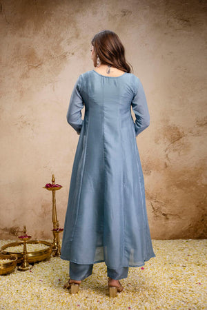 Blue Floral Embroidered Silk Anarkali Suits (ACA6778)