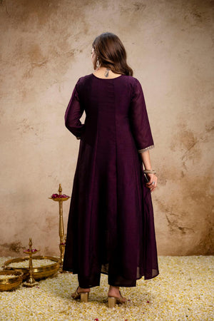 Wine Floral Embroidered Silk Anarkali Suits (ACA6779)