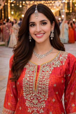 Orange Embroidered Chinon Palazzo Suit (ACA6801)