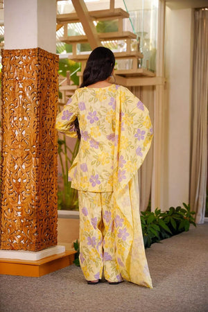 Yellow Floral Printed Cotton Palazzo Suits (ACA6829)