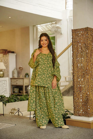 Mehendi Floral Printed Cotton Palazzo Suits (ACA6832)