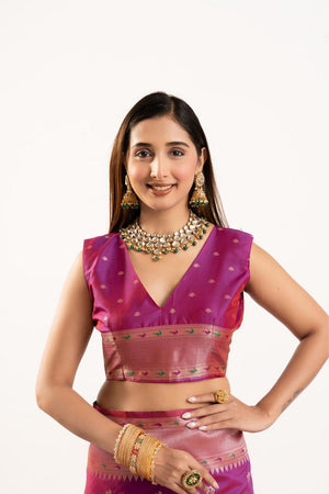 Magenta Floral Woven Banarasi Silk Saree (ACA6837)