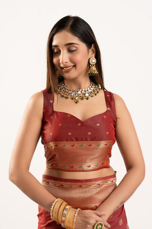 Maroon Floral Woven Banarasi Silk Saree (ACA6838)
