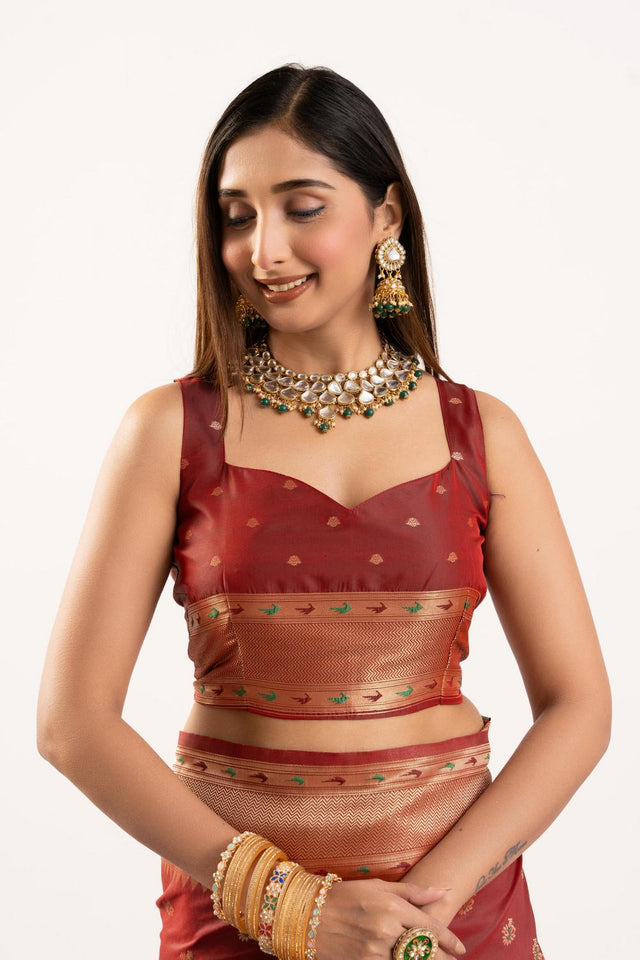 Maroon Floral Woven Banarasi Silk Saree (ACA6838)