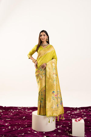 Green Floral Woven Banarasi Silk Saree (ACA6840)