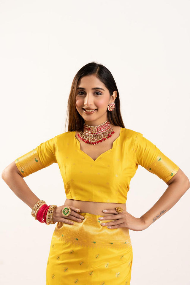 Yellow Floral Woven Banarasi Silk Saree (ACA6843)